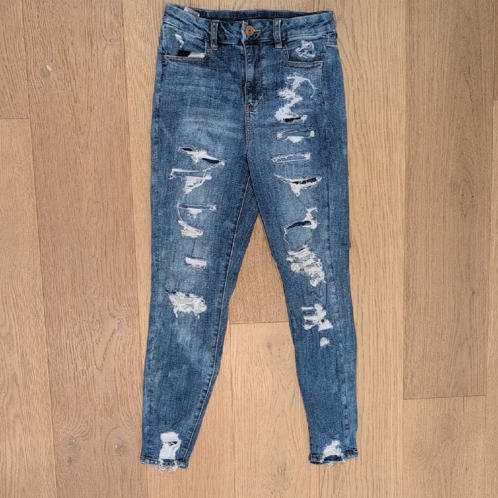American Eagle Outfitters Blue Distressed Skinny Jeans